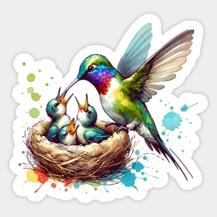 Hummingbird Feeding Its Chicks Sticker